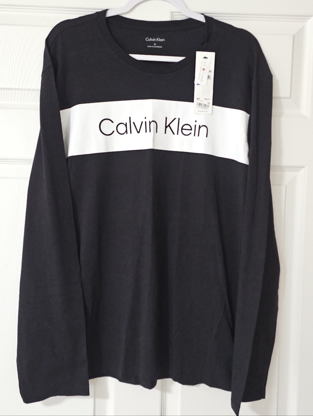 NWT Calvin Klein Black Long Sleeve Shirt with White Logo Band